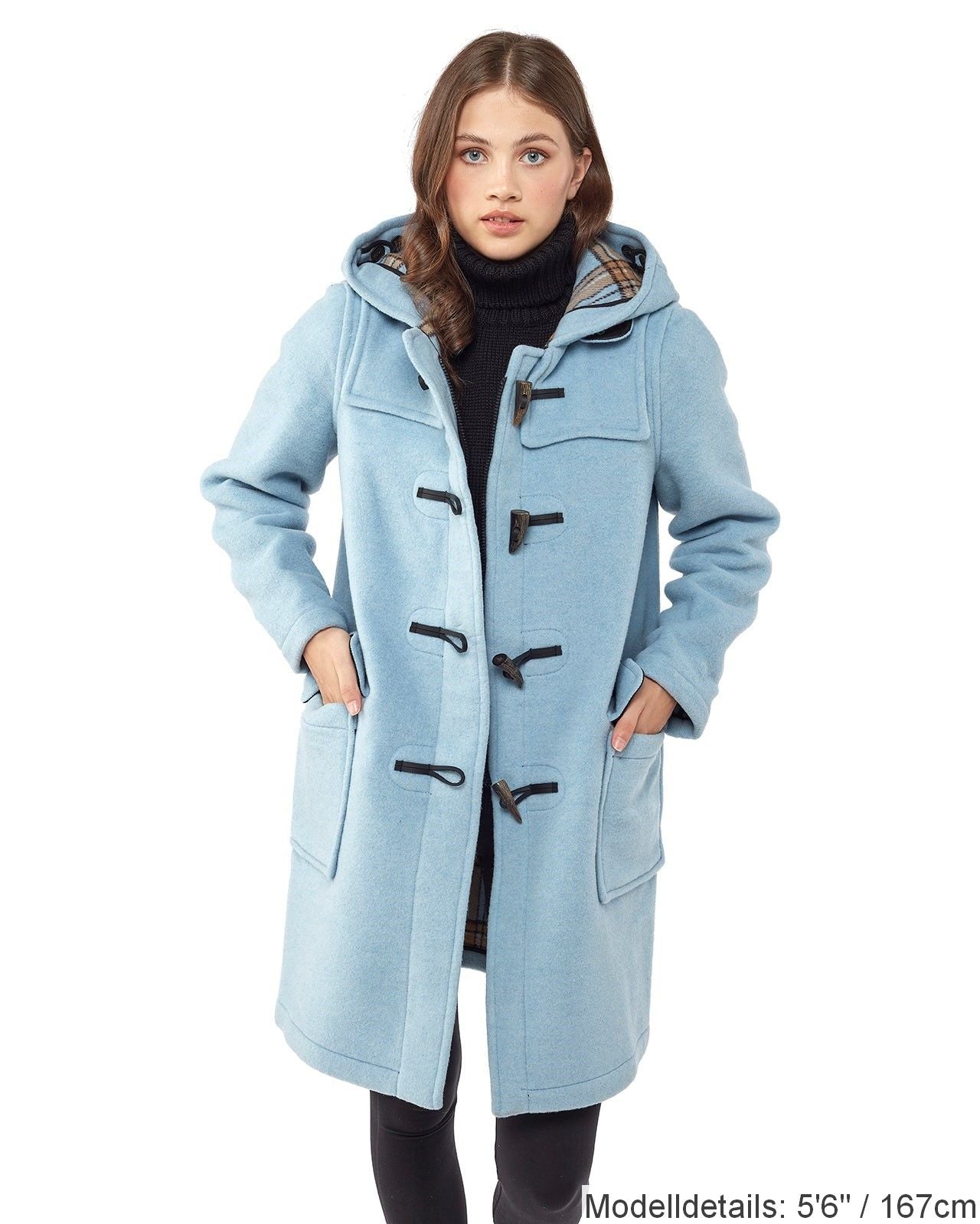 Duffle da donna dal taglio classico con alamari in corno - Baby Blue