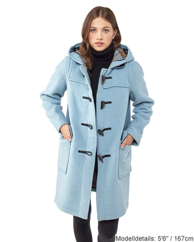 Damen-Dufflecoat in klassischer Passform mit Hornknebeln – Babyblau