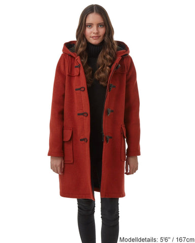 Klassisch geschnittener Dufflecoat für Damen mit Hornknöpfen - Burnt Orange