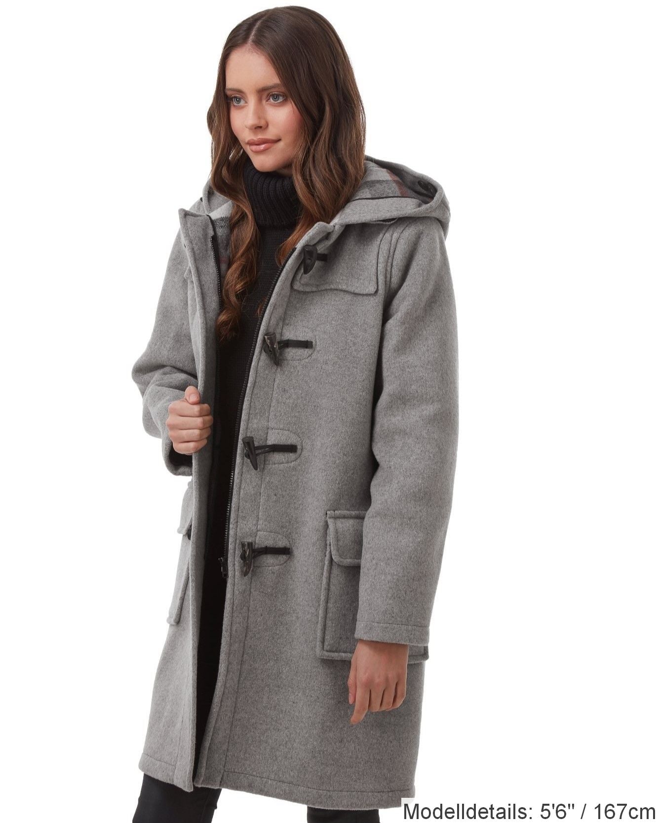 Damen-Dufflecoat in klassischer Passform mit Hornknebeln – Perlgrau