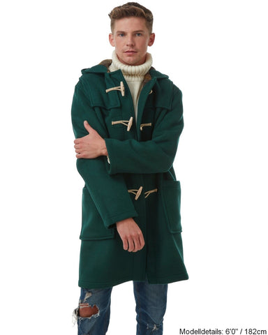 Originaler und authentischer Dufflecoat in klassischer Passform für Herren mit Holzknöpfen – British Racing Green