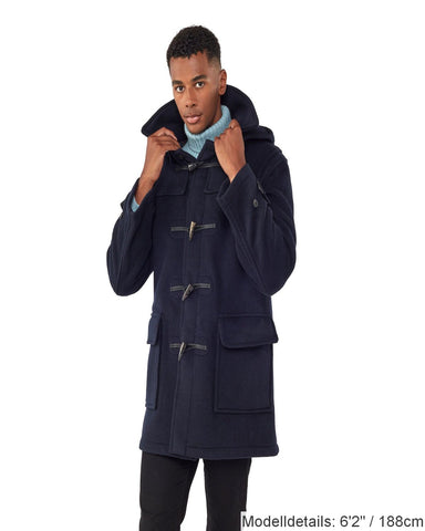 London Custom Fit Convertible Dufflecoat für Herren, mit originaler abnehmbarer Kapuze und Hornknebeln – Marineblau