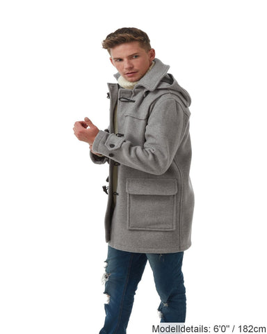 London Custom Fit Convertible Dufflecoat für Herren, mit originaler abnehmbarer Kapuze und Hornknebeln – Perlgrau