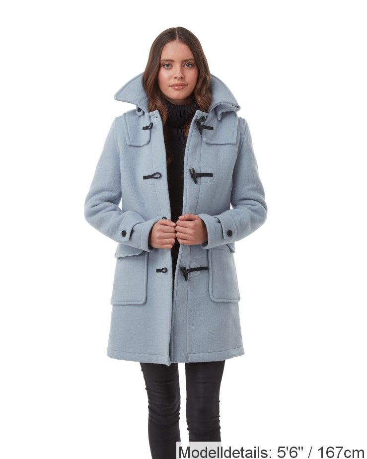 London Custom Fit Convertible Dufflecoat für Damen mit originaler abnehmbarer Kapuze und Hornknebeln – Baby Blau