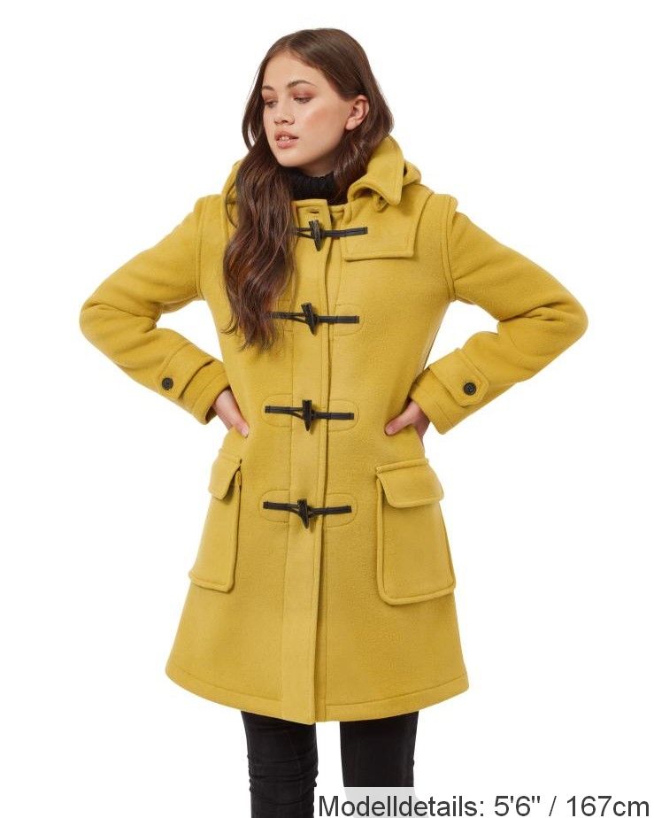 Montgomery donna, vestibilità personalizzata,cappuccio amovibile ed alamari in corno - Giallo Senape