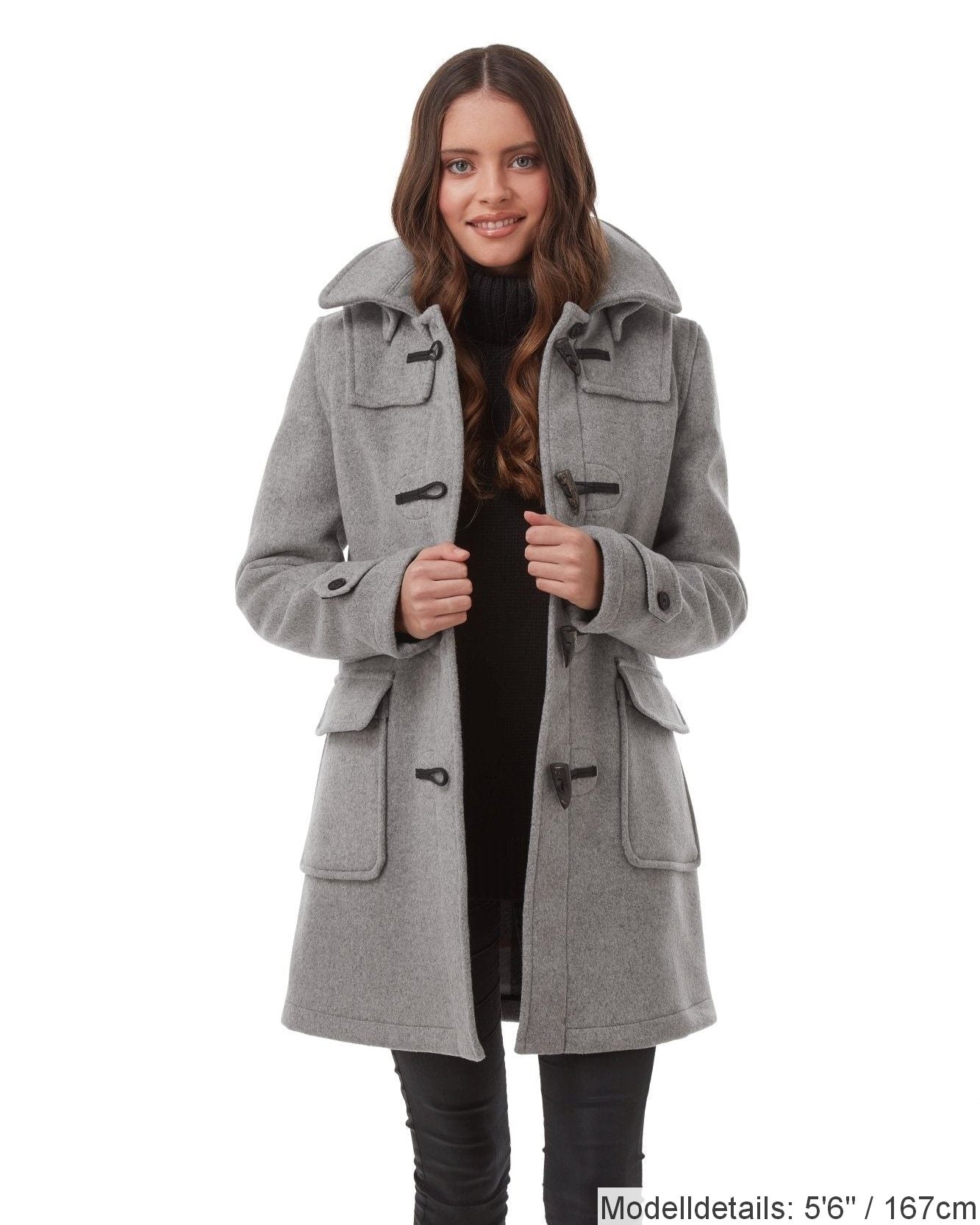 London Custom Fit Convertible Dufflecoat für Damen mit originaler abnehmbarer Kapuze und Hornknebeln – Perlgrau